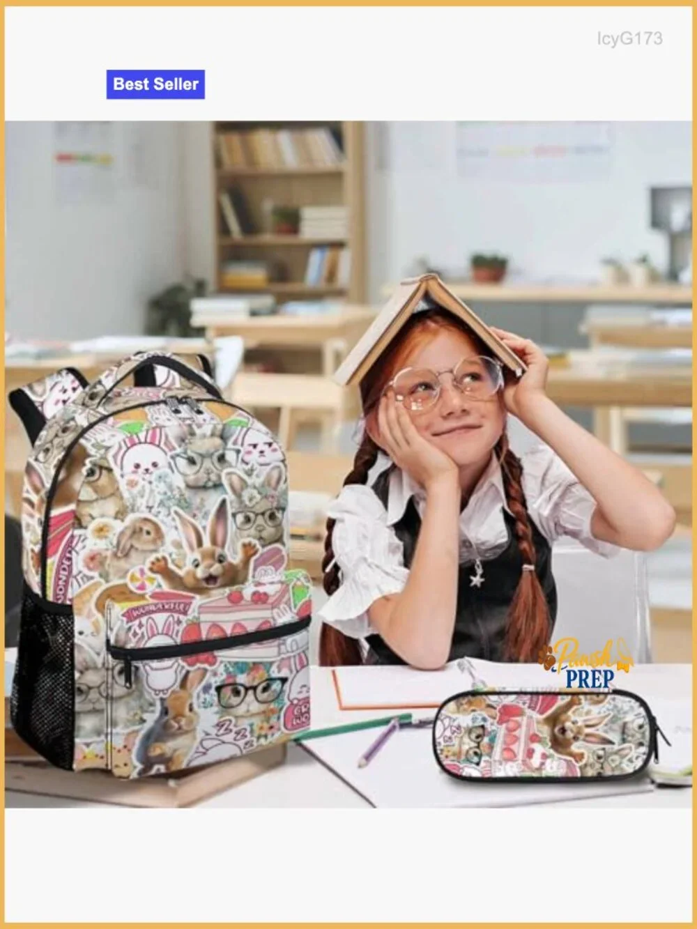 Kids Backpack Set with Lunch Box Pencil Case, Cute Bunny for School